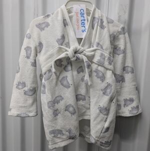 Carter's White and Gray Baby Robe with Animal Design